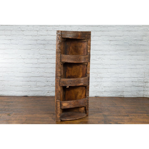 Rustic Indian 19th Century Corner Cabinet with Carved Motifs and Three Shelves-YN1116-2. Asian & Chinese Furniture, Art, Antiques, Vintage Home Décor for sale at FEA Home
