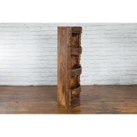 Rustic Indian 19th Century Corner Cabinet with Carved Motifs and Three Shelves