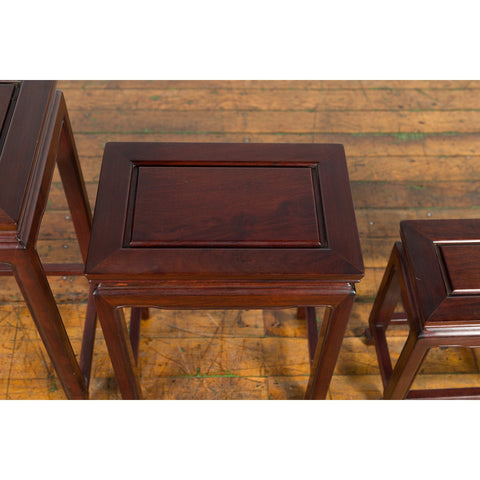 Set of Three Vintage Chinese Rosewood Nesting Tables with Dark Patina-YN3995-10. Asian & Chinese Furniture, Art, Antiques, Vintage Home Décor for sale at FEA Home