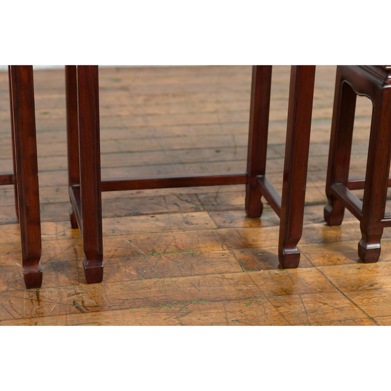 Set of Three Vintage Chinese Rosewood Nesting Tables with Dark Patina-YN3995-15. Asian & Chinese Furniture, Art, Antiques, Vintage Home Décor for sale at FEA Home