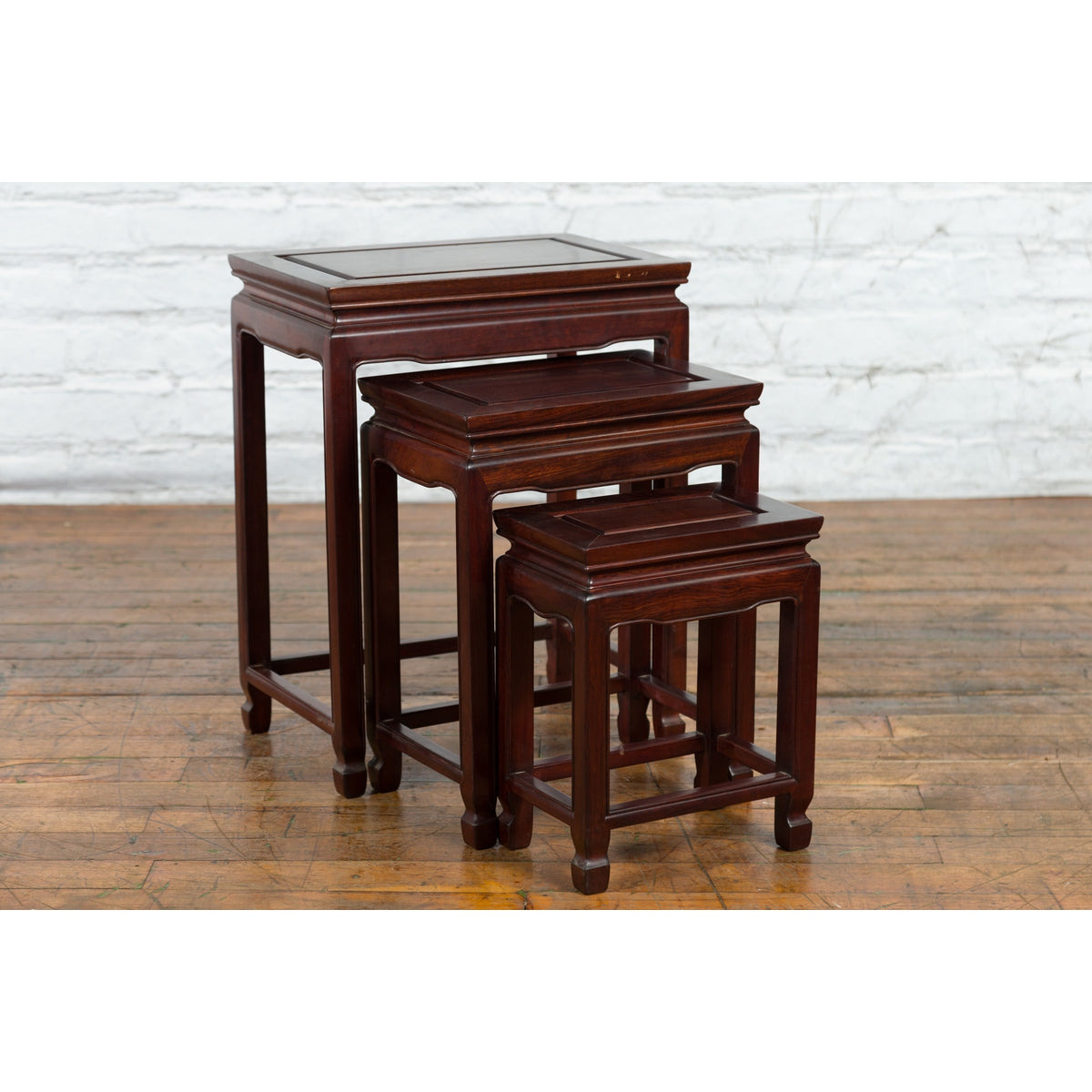 Set of Three Vintage Chinese Rosewood Nesting Tables with Dark Patina-2. Asian & Chinese Furniture, Art, Antiques, Vintage Home Décor for sale at FEA Home