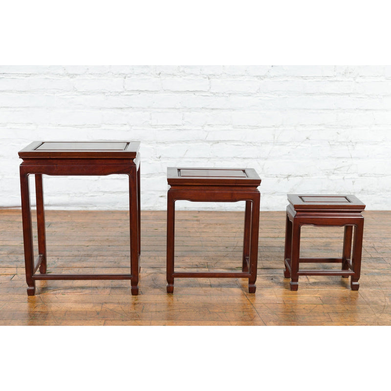 Set of Three Vintage Chinese Rosewood Nesting Tables with Dark Patina-YN3995-4. Asian & Chinese Furniture, Art, Antiques, Vintage Home Décor for sale at FEA Home
