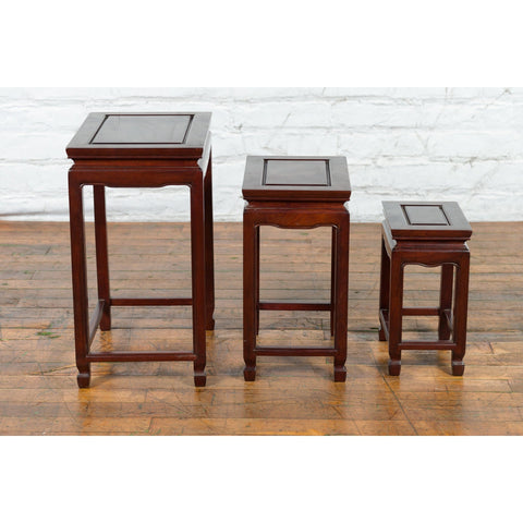 Set of Three Vintage Chinese Rosewood Nesting Tables with Dark Patina-YN3995-6. Asian & Chinese Furniture, Art, Antiques, Vintage Home Décor for sale at FEA Home
