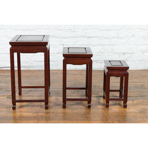Set of Three Vintage Chinese Rosewood Nesting Tables with Dark Patina-YN3995-7. Asian & Chinese Furniture, Art, Antiques, Vintage Home Décor for sale at FEA Home