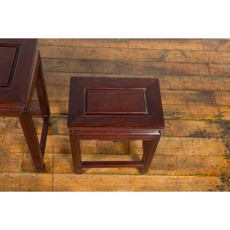 Set of Three Vintage Chinese Rosewood Nesting Tables with Dark Patina-YN3995-9. Asian & Chinese Furniture, Art, Antiques, Vintage Home Décor for sale at FEA Home