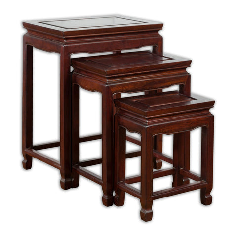 Set of Three Vintage Chinese Rosewood Nesting Tables with Dark Patina-YN3995-1. Asian & Chinese Furniture, Art, Antiques, Vintage Home Décor for sale at FEA Home