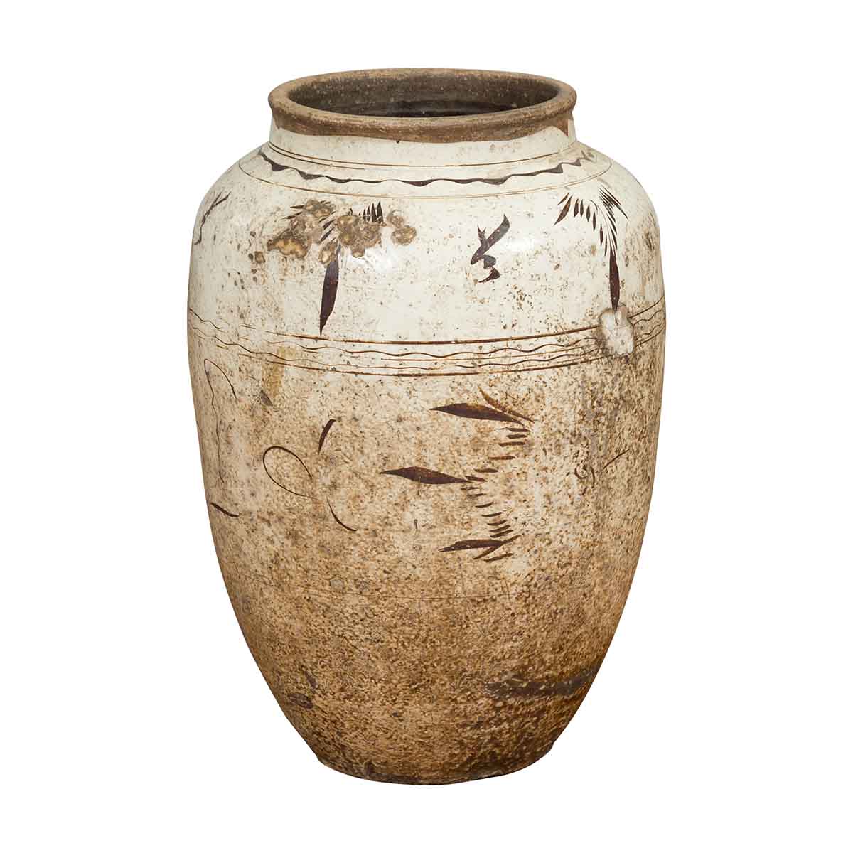 Thai Sawankhalok 1850s Exterior Water Jar with Distressed White Patina-1. Asian & Chinese Furniture, Art, Antiques, Vintage Home Décor for sale at FEA Home