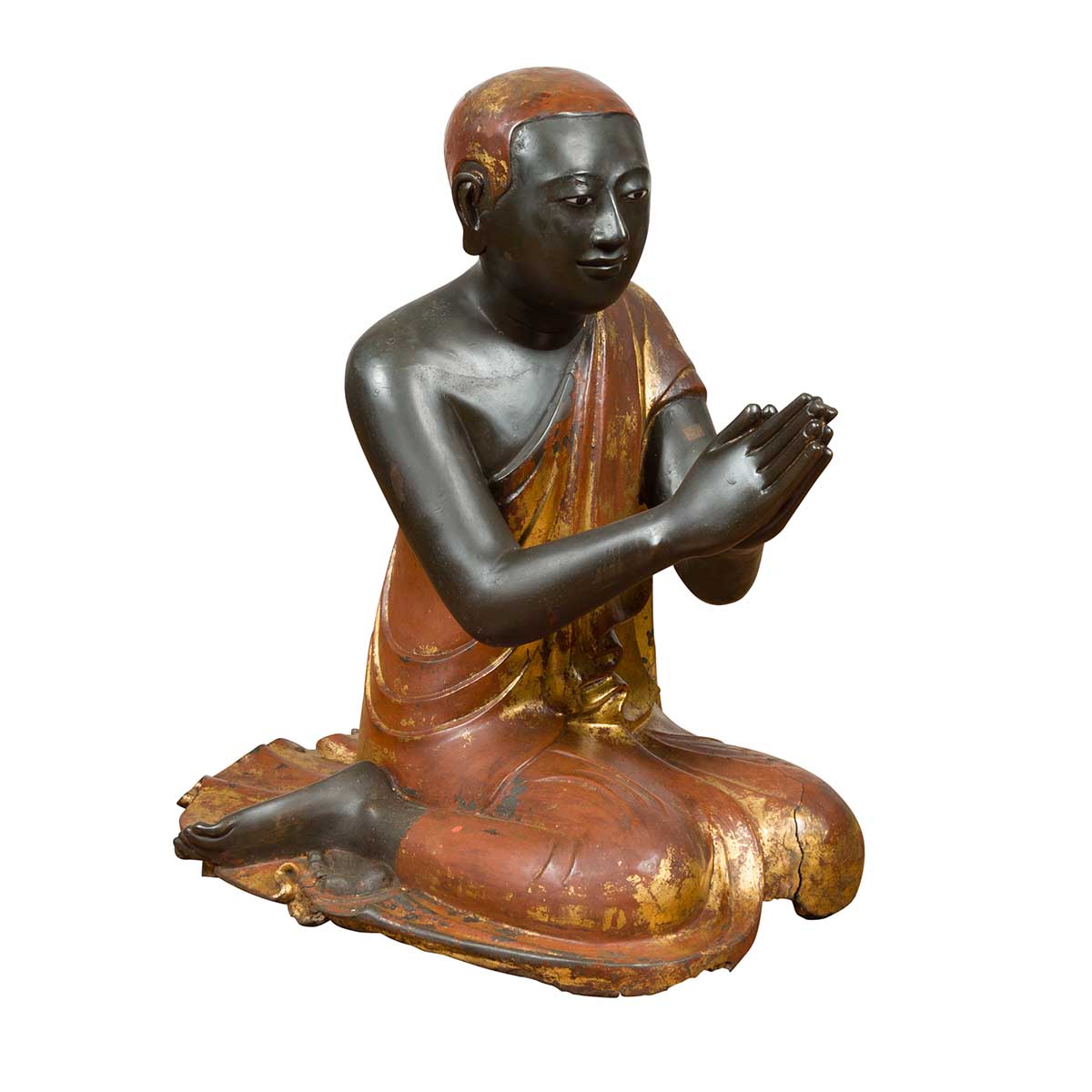 20th Century Thai Temple Ceremonial Lacquered and Gilt Kneeling Monk Sculpture-1. Asian & Chinese Furniture, Art, Antiques, Vintage Home Décor for sale at FEA Home