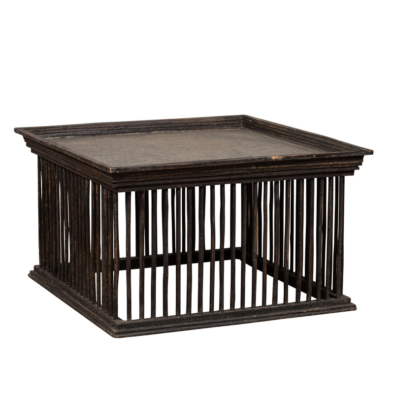 Vintage Thai Square Rattan Coffee Table with Silver Leaf Top and Spindle Design-YN6298-1. Asian & Chinese Furniture, Art, Antiques, Vintage Home Décor for sale at FEA Home