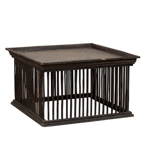 Vintage Thai Square Rattan Coffee Table with Silver Leaf Top and Spindle Design-YN6298-1. Asian & Chinese Furniture, Art, Antiques, Vintage Home Décor for sale at FEA Home
