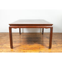Vintage Dining Table with Open Mat Top Inlay, Arched Apron and Horsehoof Legs