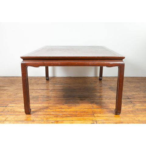 Vintage Dining Table with Open Mat Top Inlay, Arched Apron and Horsehoof Legs-Chinese Furniture, Asian Antiques & Vintage Home Décor in NYC-FEA Home