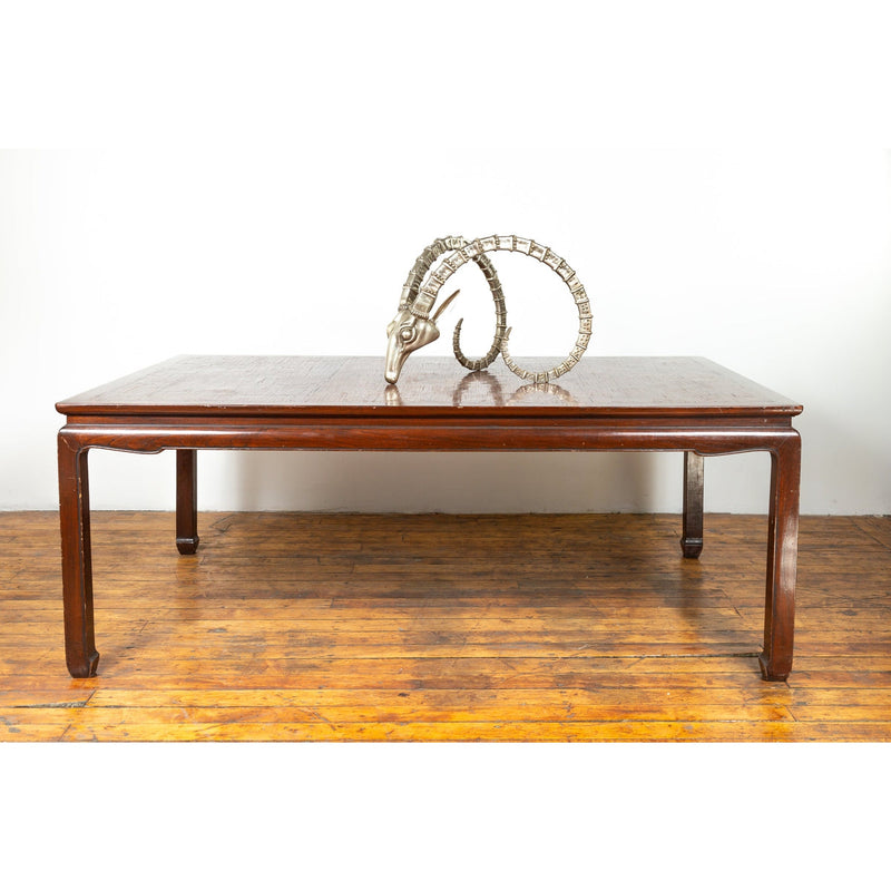 Vintage Dining Table with Open Mat Top Inlay, Arched Apron and Horsehoof Legs-Chinese Furniture, Asian Antiques & Vintage Home Décor in NYC-FEA Home