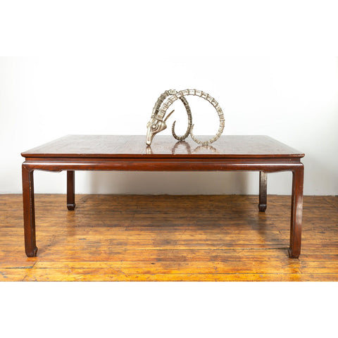 Vintage Dining Table with Open Mat Top Inlay, Arched Apron and Horsehoof Legs-Chinese Furniture, Asian Antiques & Vintage Home Décor in NYC-FEA Home