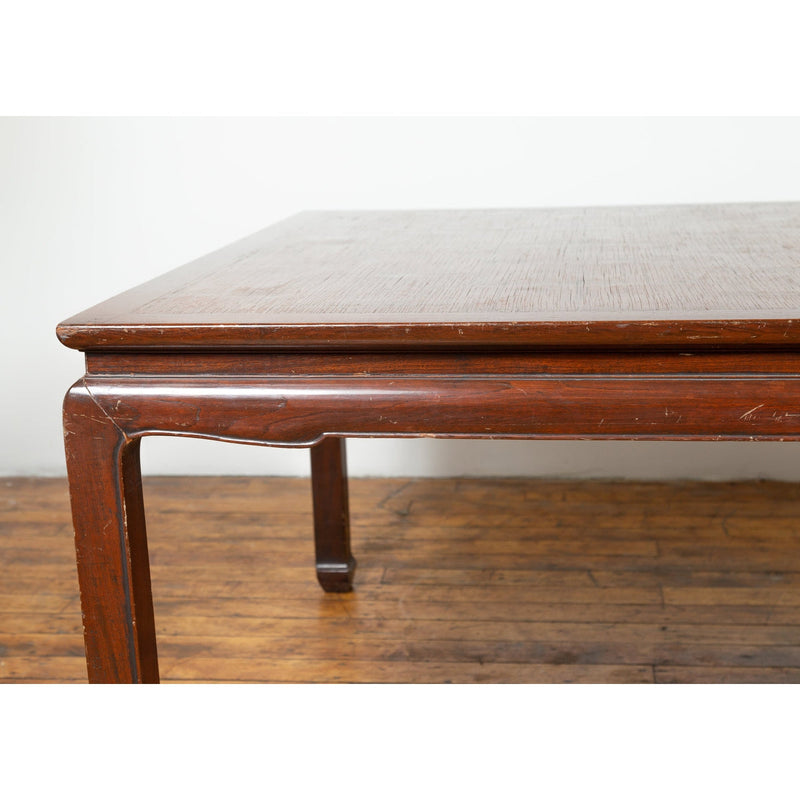 Vintage Dining Table with Open Mat Top Inlay, Arched Apron and Horsehoof Legs-Chinese Furniture, Asian Antiques & Vintage Home Décor in NYC-FEA Home