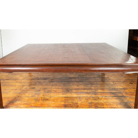 Vintage Dining Table with Open Mat Top Inlay, Arched Apron and Horsehoof Legs-Chinese Furniture, Asian Antiques & Vintage Home Décor in NYC-FEA Home