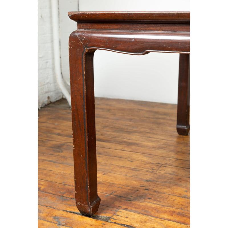 Vintage Dining Table with Open Mat Top Inlay, Arched Apron and Horsehoof Legs-Chinese Furniture, Asian Antiques & Vintage Home Décor in NYC-FEA Home