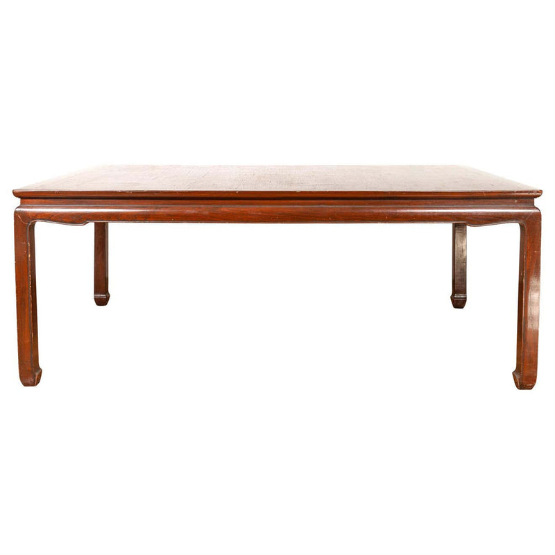 Vintage Dining Table with Open Mat Top Inlay, Arched Apron and Horsehoof Legs-Chinese Furniture, Asian Antiques & Vintage Home Décor in NYC-FEA Home