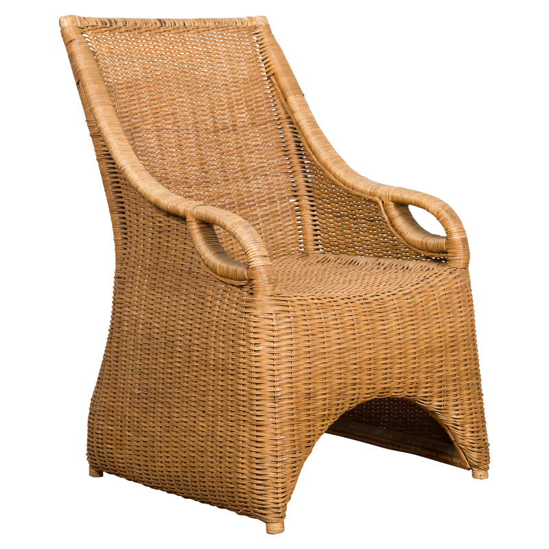 Vintage Burmese Country Style Woven Rattan Lounge Chair with Arching Accents-1. Asian & Chinese Furniture, Art, Antiques, Vintage Home Décor for sale at FEA Home