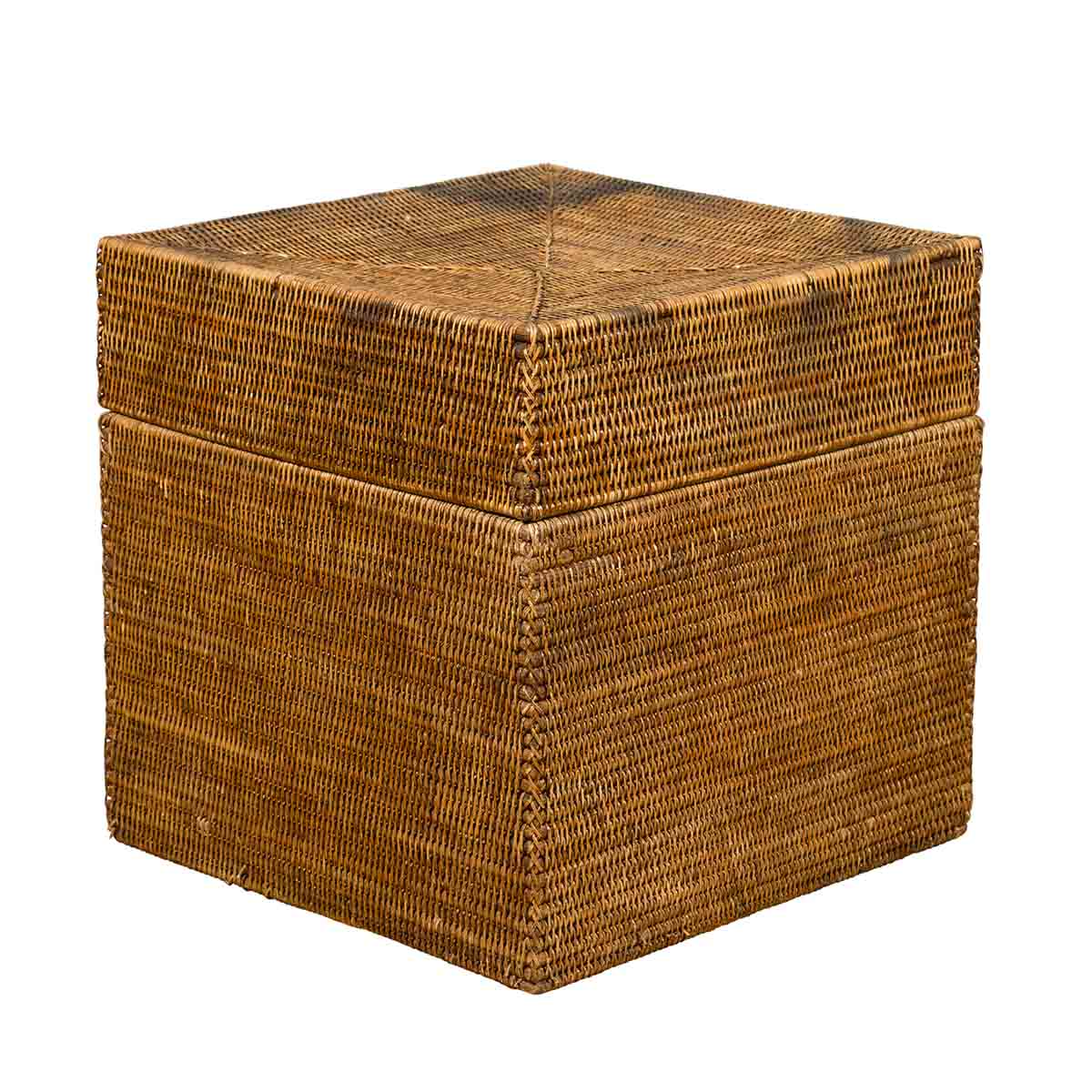 Rustic Burmese Vintage Square Shaped Rattan Basket with Weathered Patina-1. Asian & Chinese Furniture, Art, Antiques, Vintage Home Décor for sale at FEA Home