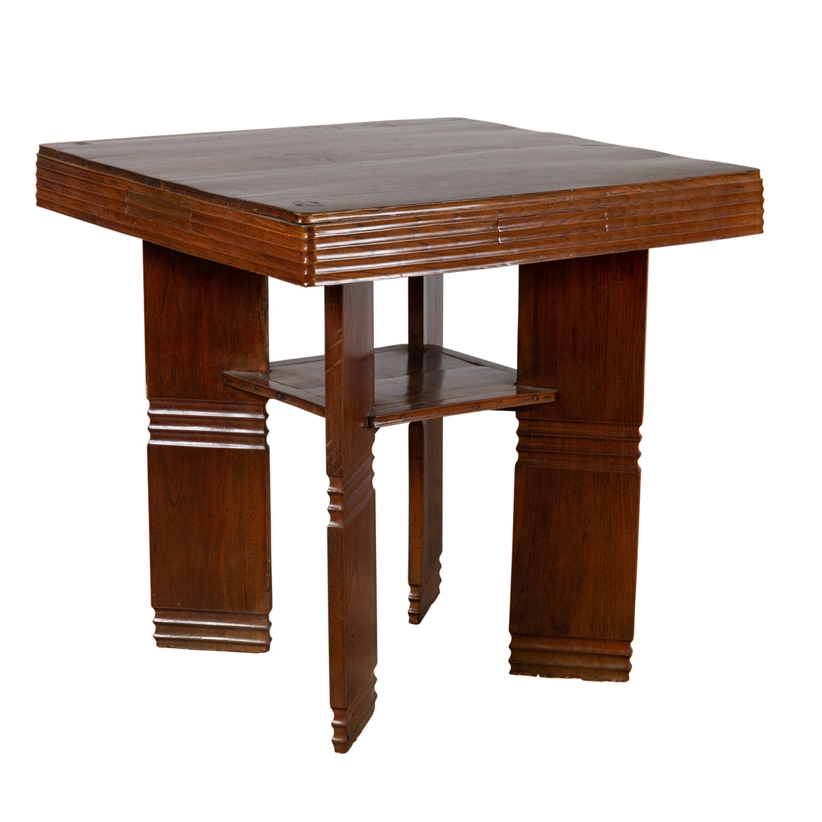 Chinese Vintage Art Deco Ribbed Game Table with Pull-Out Drawers and Canted Legs-1. Asian & Chinese Furniture, Art, Antiques, Vintage Home Décor for sale at FEA Home