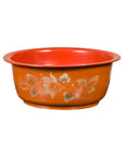Vintage Burmese Orange and Red Lacquered Papier Mâché Bowl with Floral Design-1. Asian & Chinese Furniture, Art, Antiques, Vintage Home Décor for sale at FEA Home