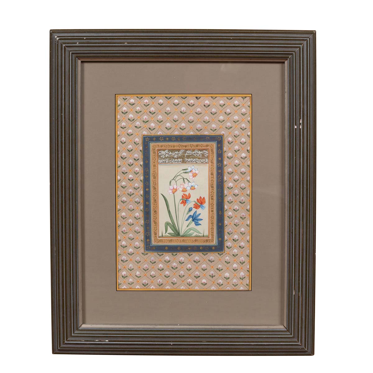 Indian Floral Still-Life from the Midcentury Period with Flowers and Calligraphy-2. Asian & Chinese Furniture, Art, Antiques, Vintage Home Décor for sale at FEA Home