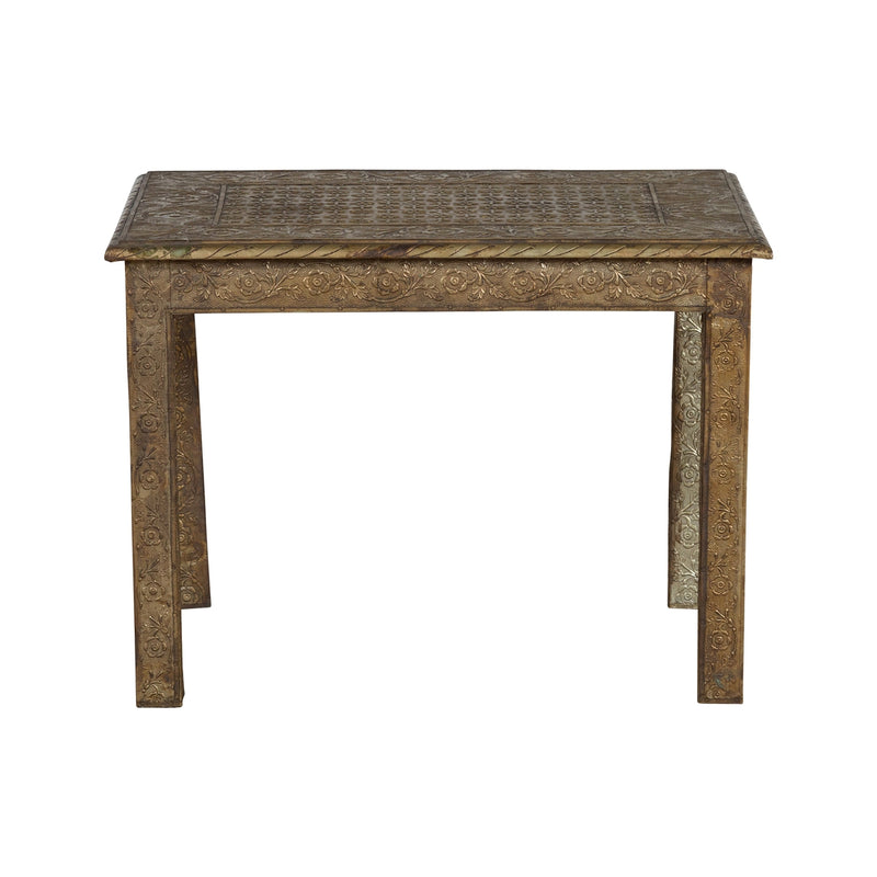 Vintage Indian Nickel and Silver Drinks Table with Floral Repoussé Décor-1. Asian & Chinese Furniture, Art, Antiques, Vintage Home Décor for sale at FEA Home