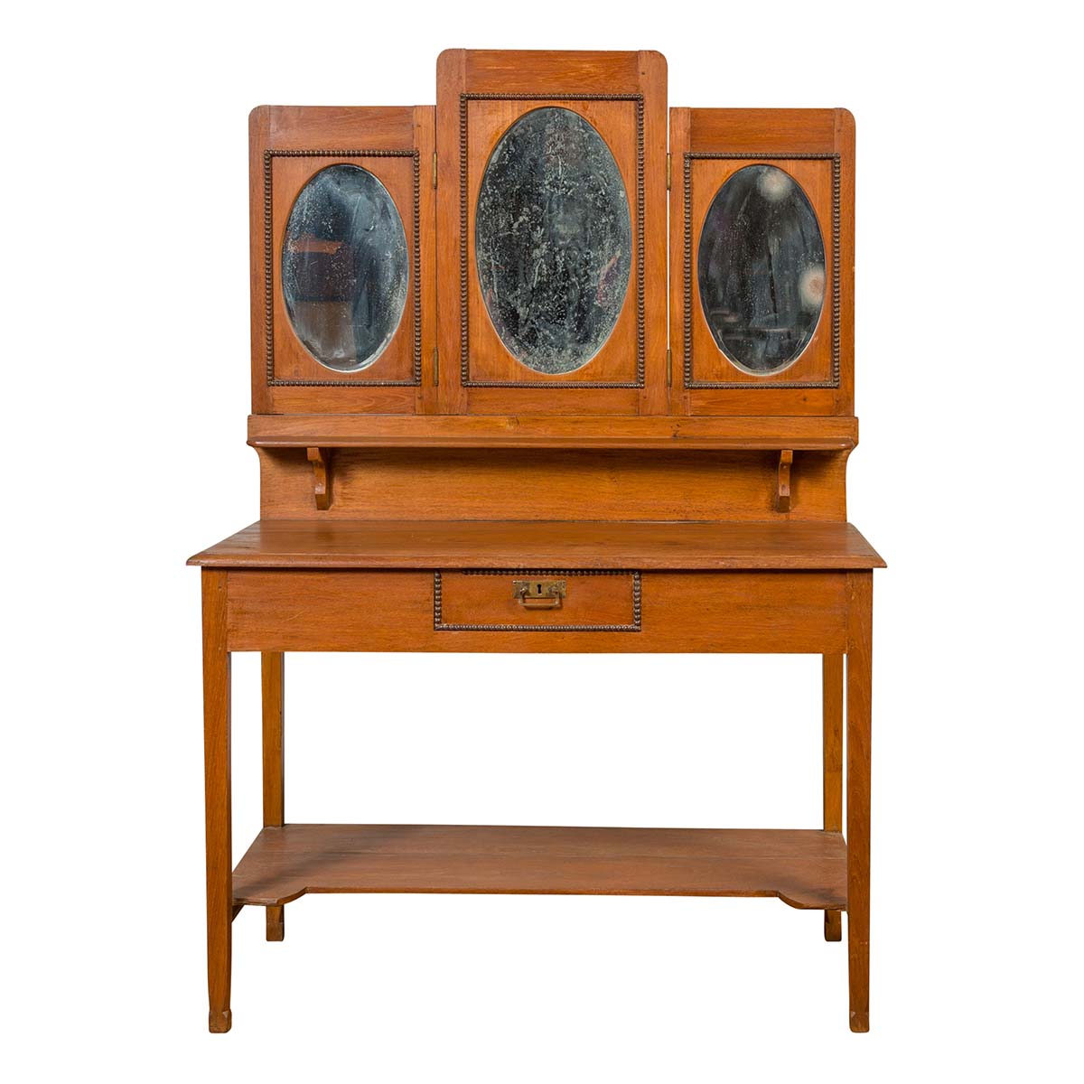 Vintage Woman's Vanity with Mirrored Panels, Single Drawer and Lower Shelf-1. Asian & Chinese Furniture, Art, Antiques, Vintage Home Décor for sale at FEA Home