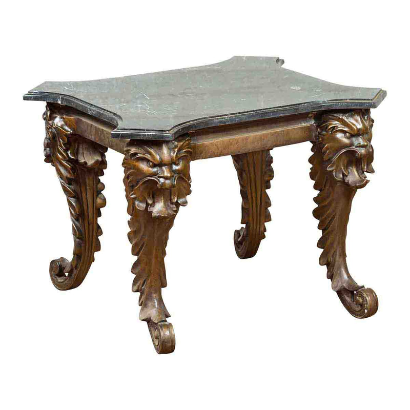 Vintage Renaissance Style Side Table with Grotesque Motifs and Black Marble Top- Asian Antiques, Vintage Home Decor & Chinese Furniture - FEA Home