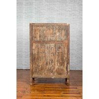 Chinese 19th Century Qing Dynasty Period Natural Elm Cabinet with Carved Apron