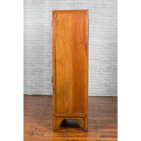 Chinese 19th Century Qing Dynasty Period Natural Elm Cabinet with Carved Apron