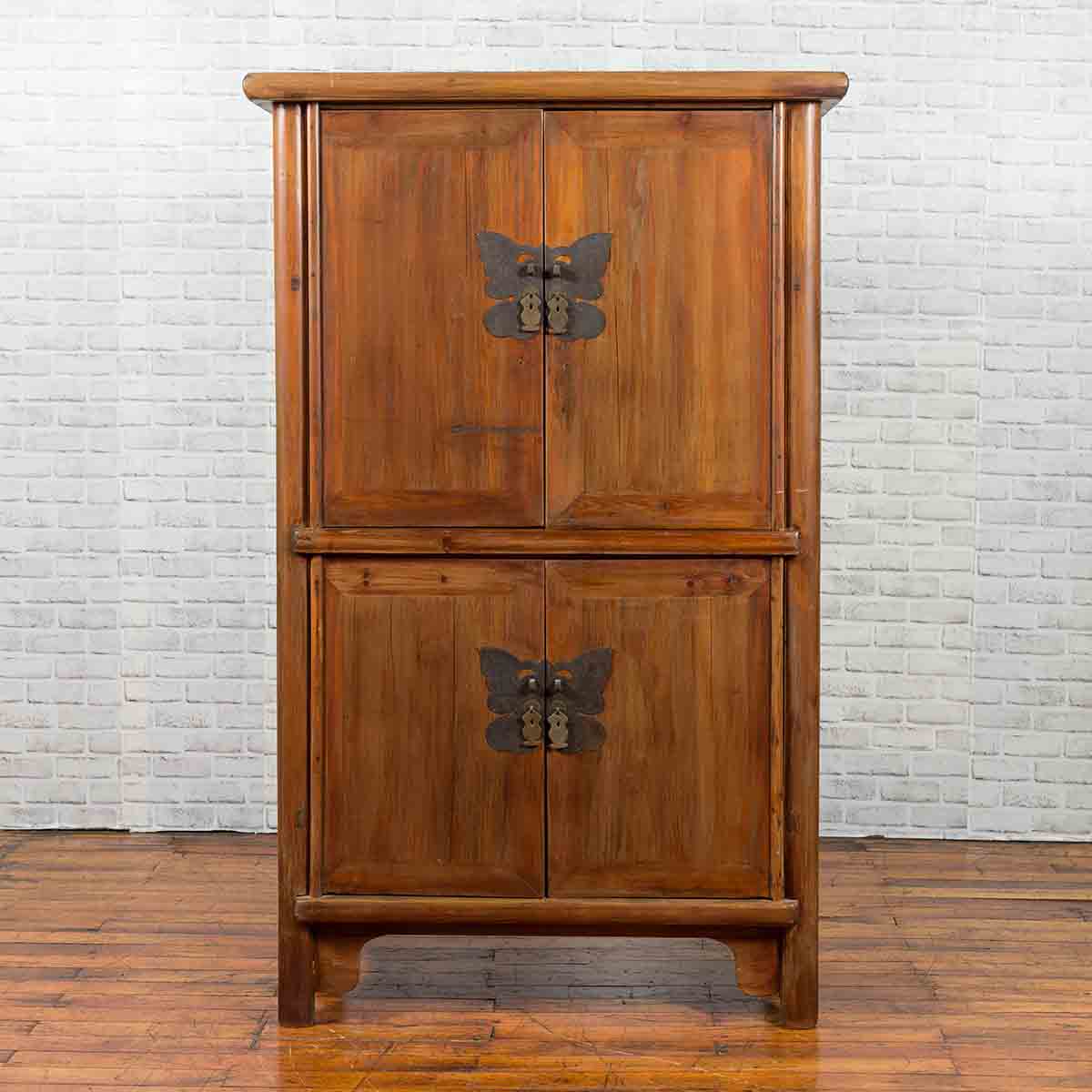 Chinese 19th Century Qing Dynasty Period Wedding Cabinet with Butterfly Hardware-2. Asian & Chinese Furniture, Art, Antiques, Vintage Home Décor for sale at FEA Home
