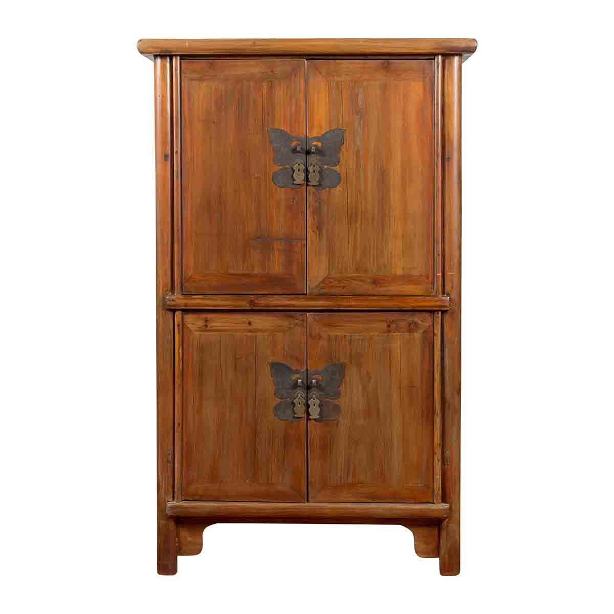 Chinese 19th Century Qing Dynasty Period Wedding Cabinet with Butterfly Hardware-1. Asian & Chinese Furniture, Art, Antiques, Vintage Home Décor for sale at FEA Home