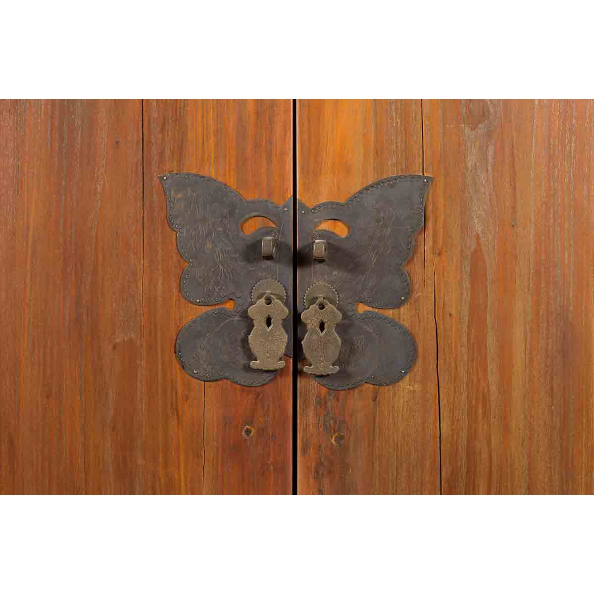 Chinese 19th Century Qing Dynasty Period Wedding Cabinet with Butterfly Hardware-7. Asian &amp; Chinese Furniture, Art, Antiques, Vintage Home Décor for sale at FEA Home