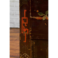 Chinese Brown Lacquered Qing Dynasty 19th Century Cabinet with Painted Motifs