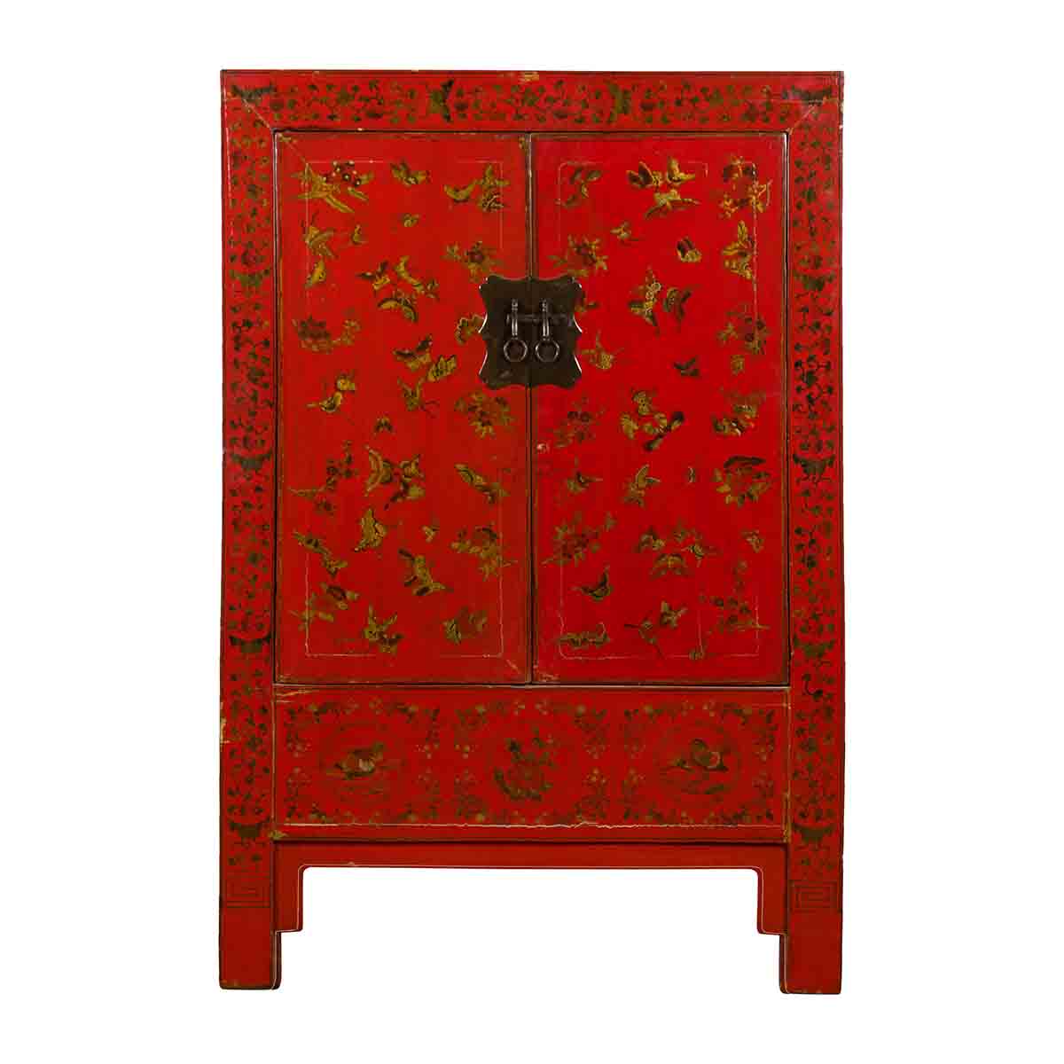 Chinese Red Lacquered 19th Century Qing Dynasty Cabinet with Gilt Chinoiseries-1. Asian & Chinese Furniture, Art, Antiques, Vintage Home Décor for sale at FEA Home