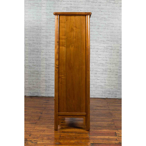 Chinese 19th Century Qing Dynasty Elm and Bamboo Noodle Cabinet with Drawers