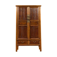 Chinese 19th Century Qing Dynasty Elm and Bamboo Noodle Cabinet with Drawers
