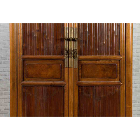 Chinese 19th Century Qing Dynasty Elm and Bamboo Noodle Cabinet with Drawers
