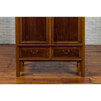 Chinese 19th Century Qing Dynasty Elm and Bamboo Noodle Cabinet with Drawers