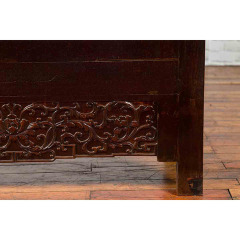 Chinese Qing Dynasty 19th Century Dark Brown Lacquer Cabinet with Carved Foliage-YN1021-15. Asian & Chinese Furniture, Art, Antiques, Vintage Home Décor for sale at FEA Home