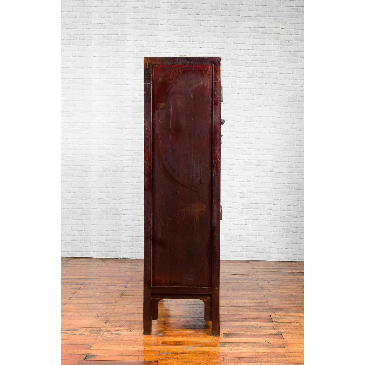 Chinese Qing Dynasty 19th Century Dark Brown Lacquer Cabinet with Carved Foliage-11. Asian &amp; Chinese Furniture, Art, Antiques, Vintage Home Décor for sale at FEA Home