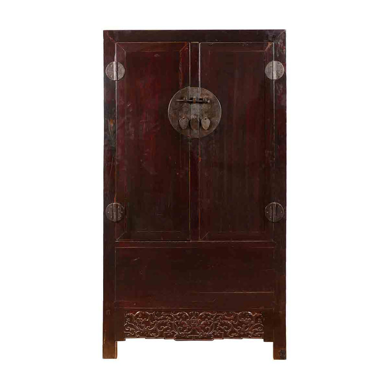 Chinese Qing Dynasty 19th Century Dark Brown Lacquer Cabinet with Carved Foliage- Asian Antiques, Vintage Home Decor & Chinese Furniture - FEA Home