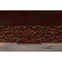 Chinese Qing Dynasty 19th Century Dark Brown Lacquer Cabinet with Carved Foliage