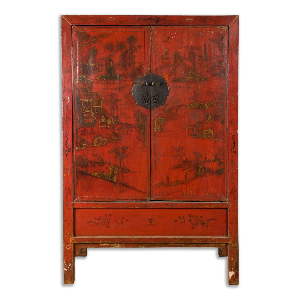 Qing Dynasty 19th Century Painted Chinoiserie Cabinet with Original Red Lacquer-1. Asian & Chinese Furniture, Art, Antiques, Vintage Home Décor for sale at FEA Home