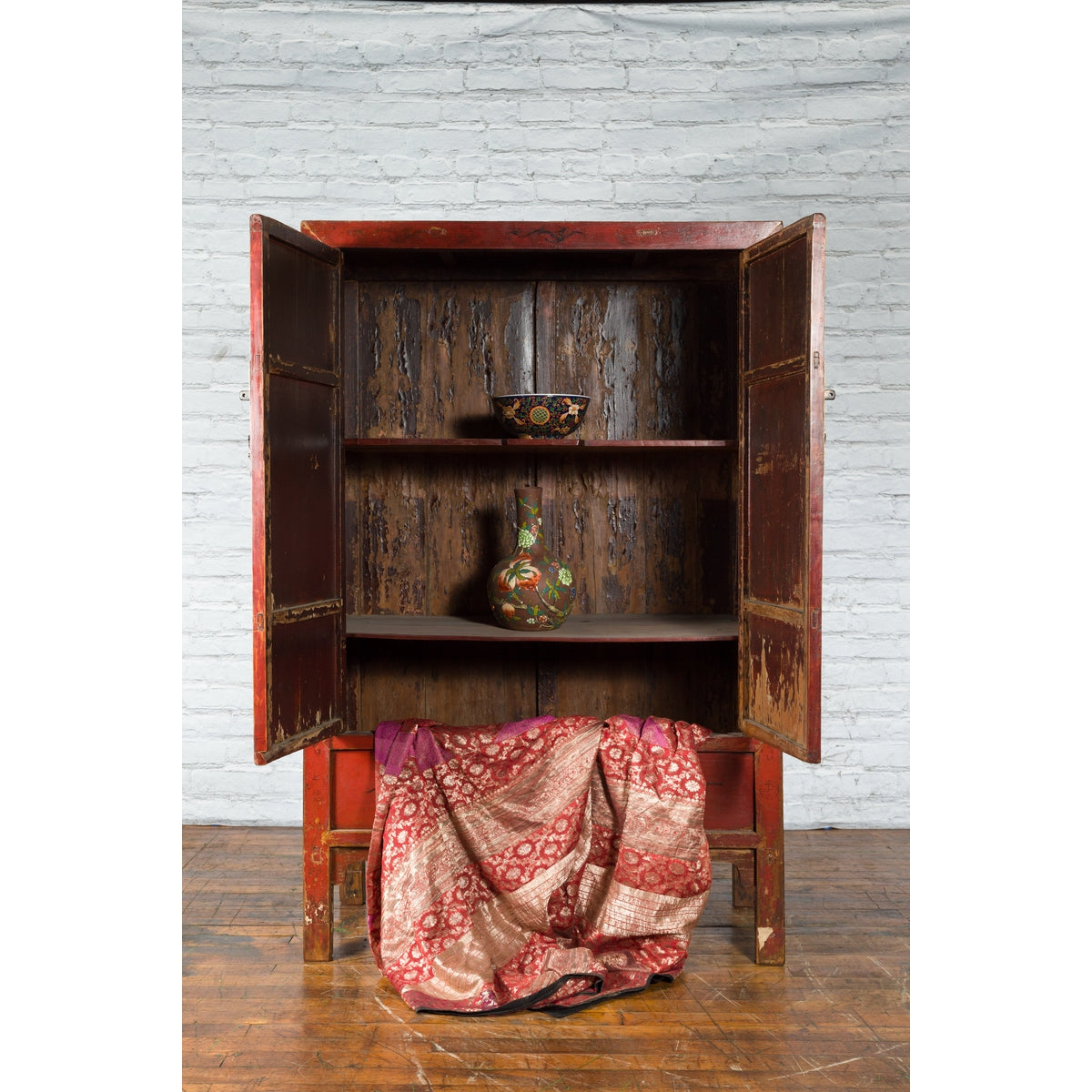 Qing Dynasty 19th Century Painted Chinoiserie Cabinet with Original Red Lacquer-2. Asian & Chinese Furniture, Art, Antiques, Vintage Home Décor for sale at FEA Home