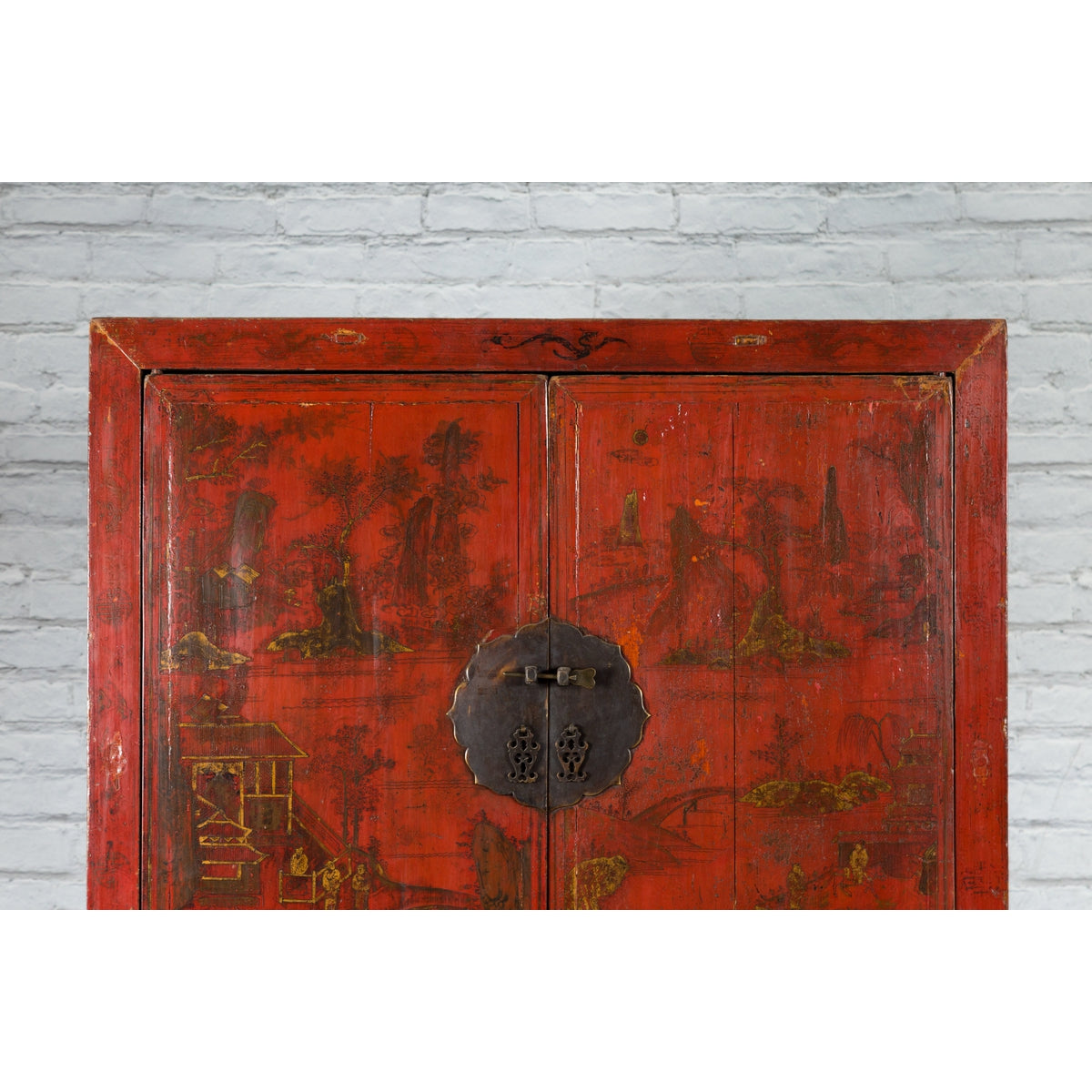 Qing Dynasty 19th Century Painted Chinoiserie Cabinet with Original Red Lacquer-5. Asian &amp; Chinese Furniture, Art, Antiques, Vintage Home Décor for sale at FEA Home