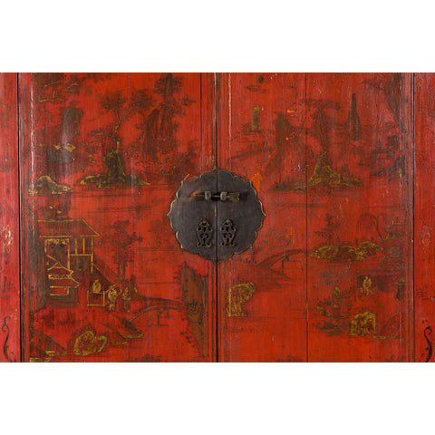 Qing Dynasty 19th Century Painted Chinoiserie Cabinet with Original Red Lacquer-YN1024-6. Asian & Chinese Furniture, Art, Antiques, Vintage Home Décor for sale at FEA Home
