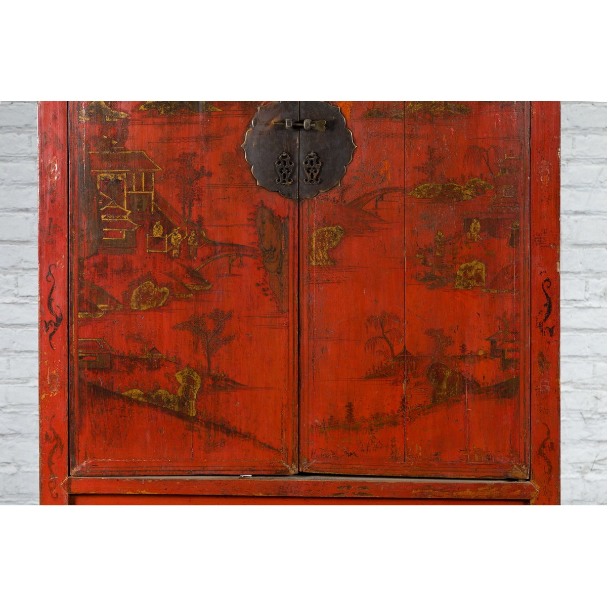 Qing Dynasty 19th Century Painted Chinoiserie Cabinet with Original Red Lacquer-7. Asian &amp; Chinese Furniture, Art, Antiques, Vintage Home Décor for sale at FEA Home